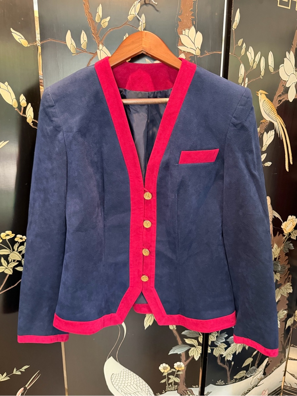 Navy Blazer with Pink Trim - Tailored Women's Jacket m